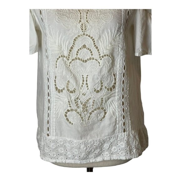 Zara White Cotton Lace Cut Out Cold Shoulder Blouse Size XS‎ - Picture 7 of 10